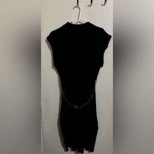 Mock Neck Black Knitted Plus Size Dress with chain